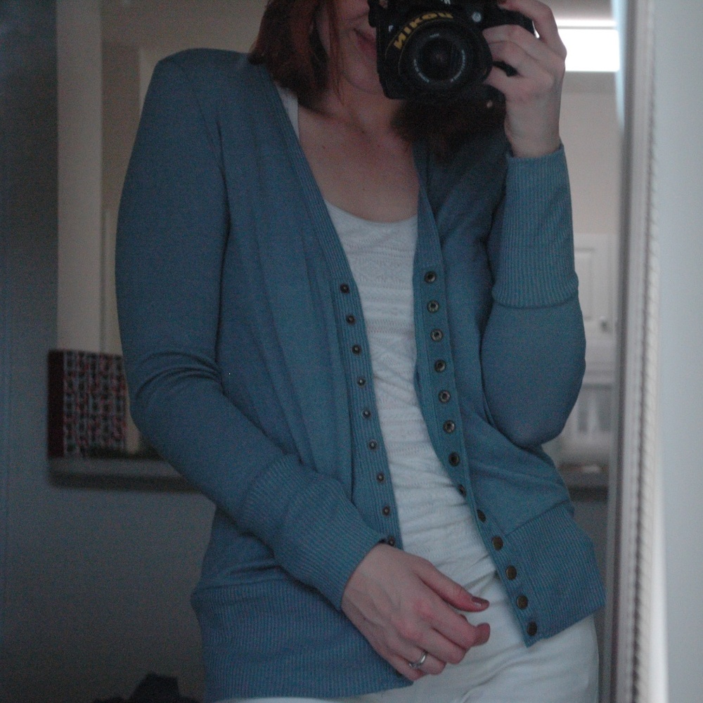 Teal Snap Button Cardigan
